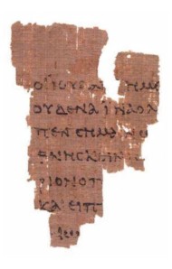 Papiro P52, o Fragmento de San Juan, hasta ahora, es el trozo de manuscrito más antiguo que se conoce del Nuevo Testamento, se conserva en al Biblioteca John Rylands en Mánchester, Reino Unido.